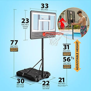 Pool Basketball Goal with Backstop- 10x8 feet of Coverage, Adjustable Pool Basketball Hoop, 23x33 inch Backboard