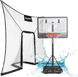 Pool Basketball Goal with Backstop- 10x8 feet of Coverage, Adjustable Pool Basketball Hoop, 23x33 inch Backboard