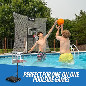 Pool Basketball Goal with Backstop- 10x8 feet of Coverage, Adjustable Pool Basketball Hoop, 23x33 inch Backboard