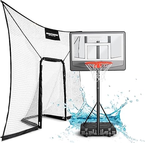 Pool Basketball Goal with Backstop- 10x8 feet of Coverage, Adjustable Pool Basketball Hoop, 23x33 inch Backboard