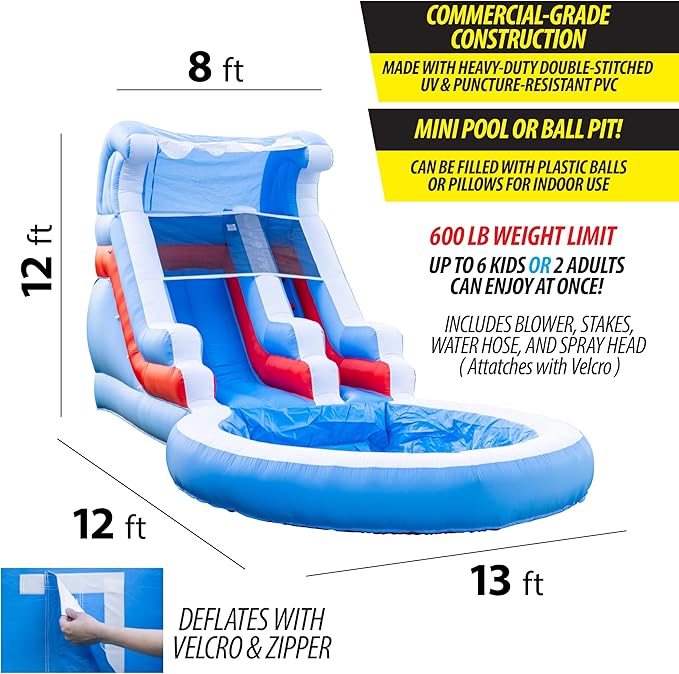 13x12x12 Inflatable Water Slide - Commercial Grade with Blower