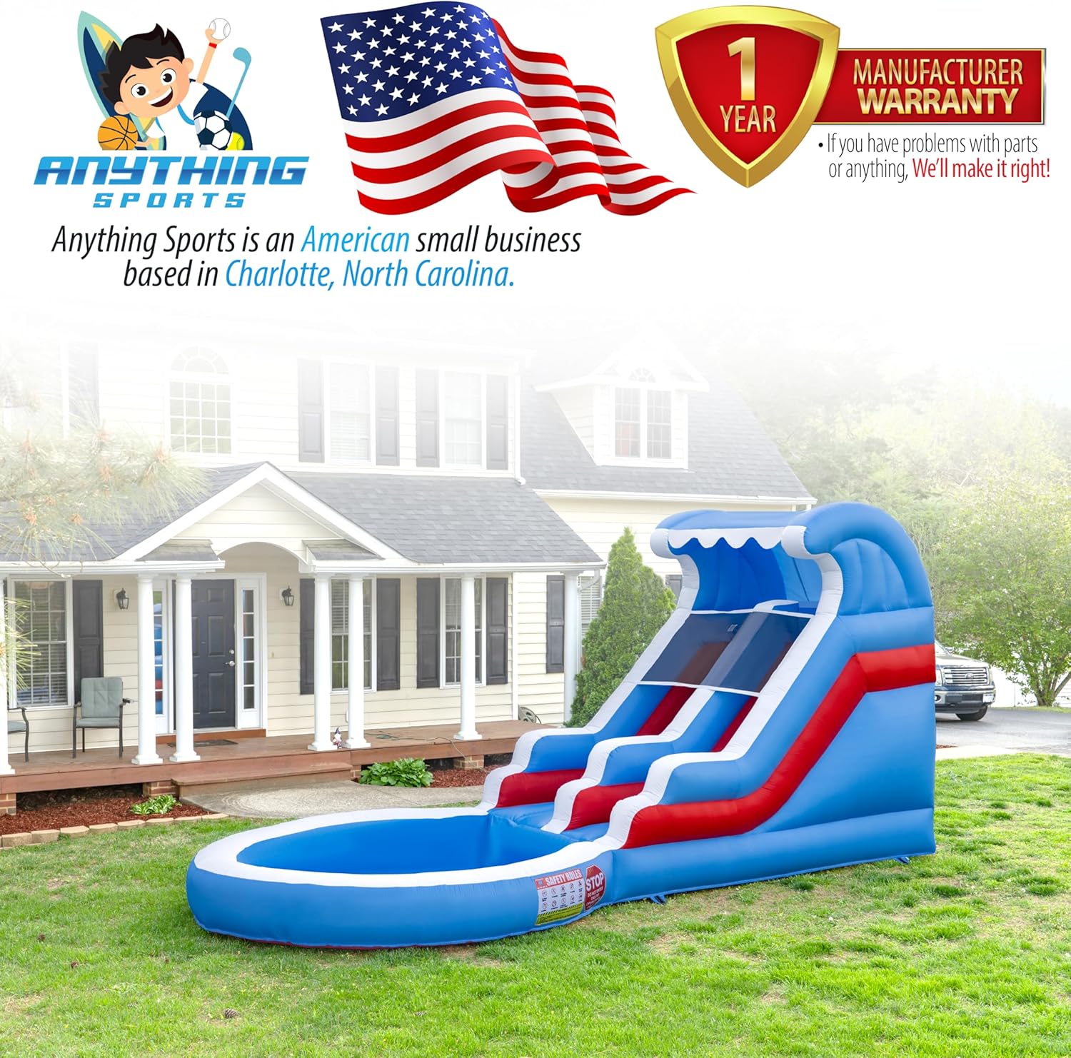 13x12x12 Inflatable Water Slide - Commercial Grade with Blower