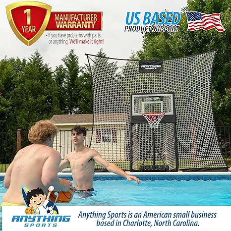 Pool Basketball Goal with Backstop- 10x8 feet of Coverage, Adjustable Pool Basketball Hoop, 23x33 inch Backboard