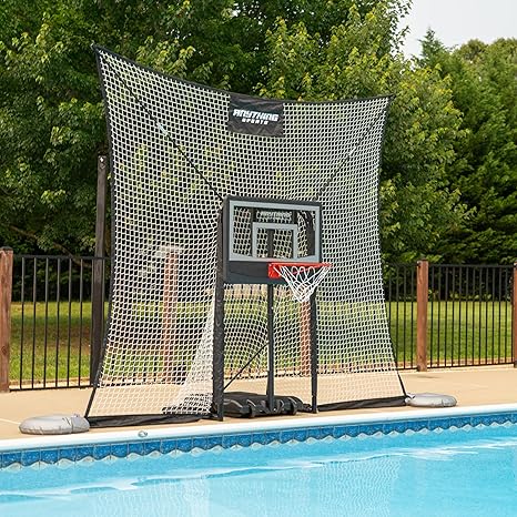 Pool Basketball Goal with Backstop- 10x8 feet of Coverage, Adjustable Pool Basketball Hoop, 23x33 inch Backboard