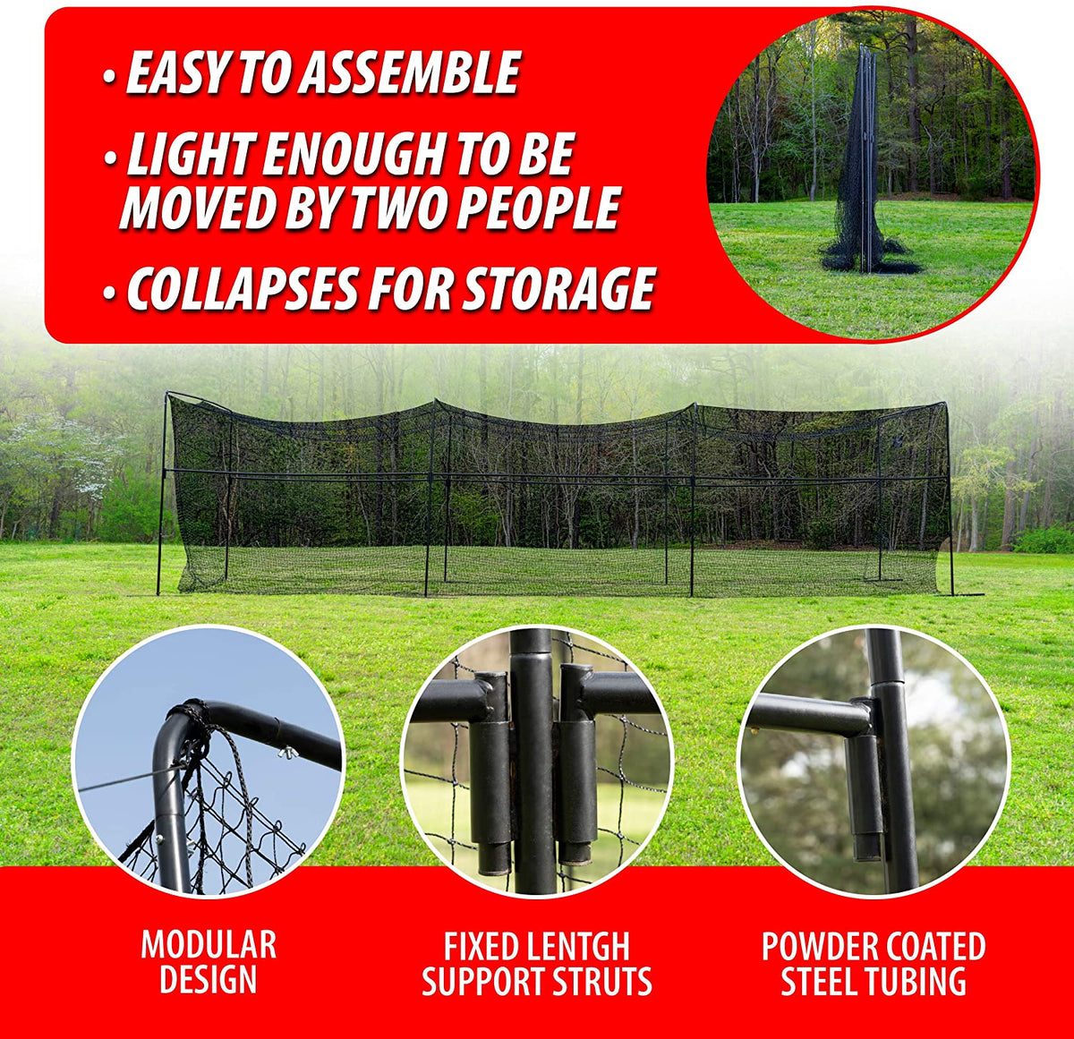 ANYTHING SPORTS 40x10 Feet Collapsable Batting Cage, Full Baseball Batting Cage with Netting and Poles